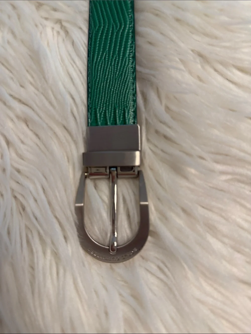 NOBLE OUTFITTING Green Textured Leather Belt with Silver Buckle size M/ 34 BNWOT